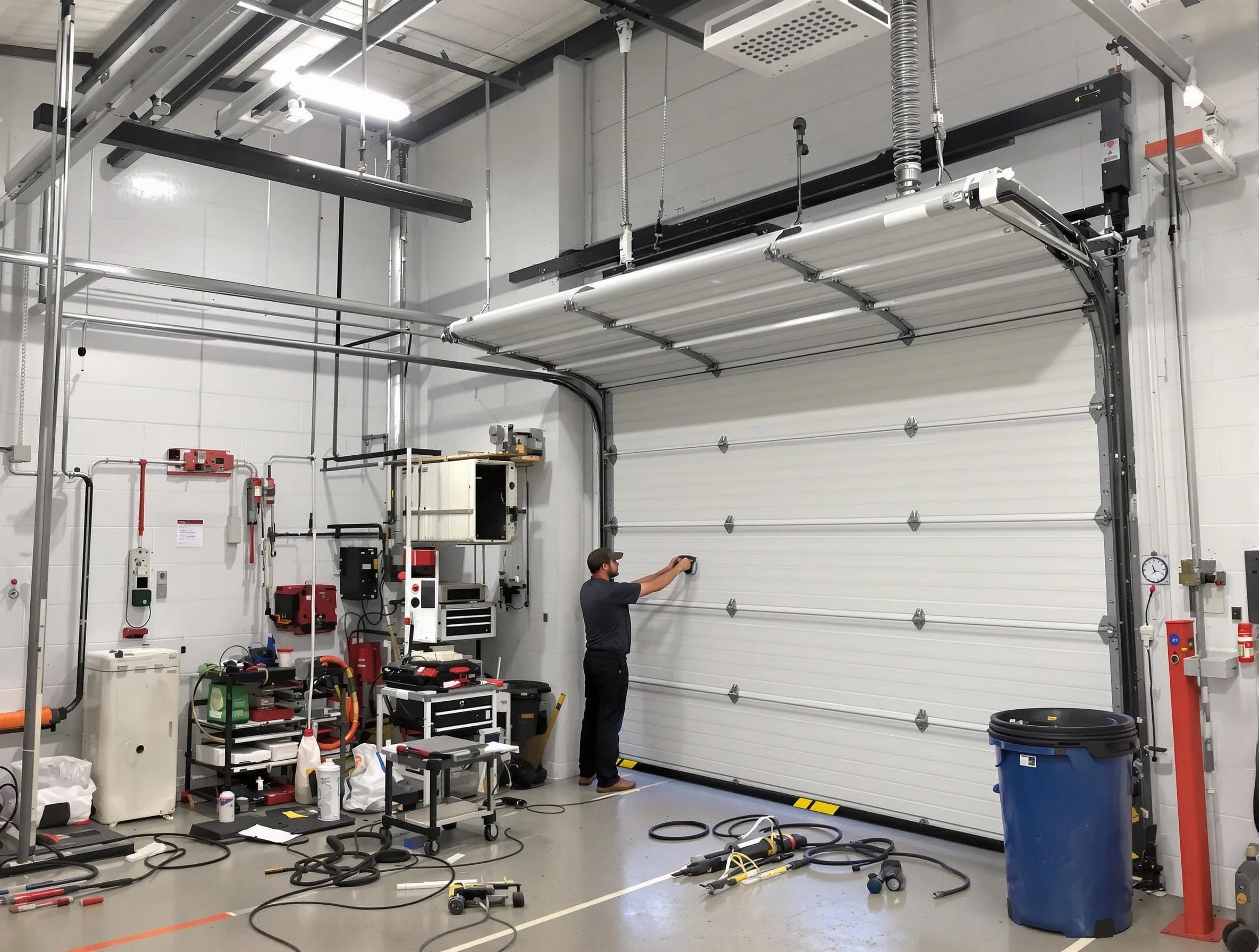 Talladega Garage Door Repair certified technician performing commercial door repair at a Talladega business facility