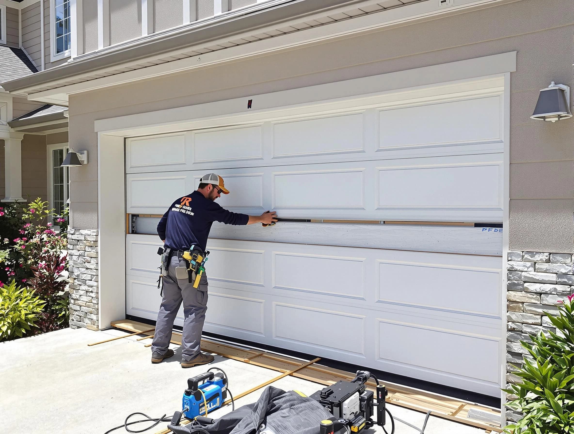 Talladega Garage Door Repair team performing complete garage door replacement at Talladega residence