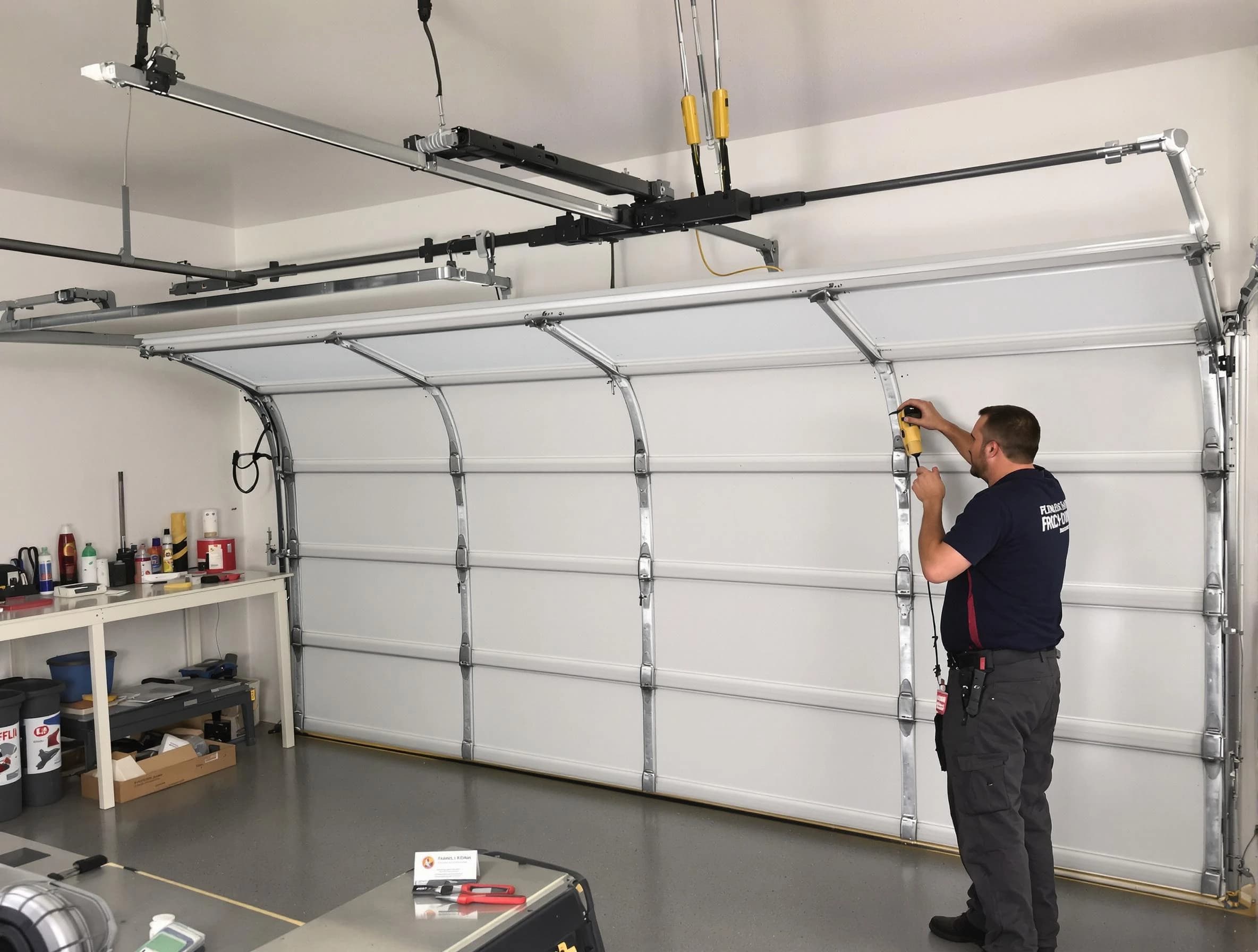 Talladega Garage Door Repair certified technician performing overhead door system repair in Talladega