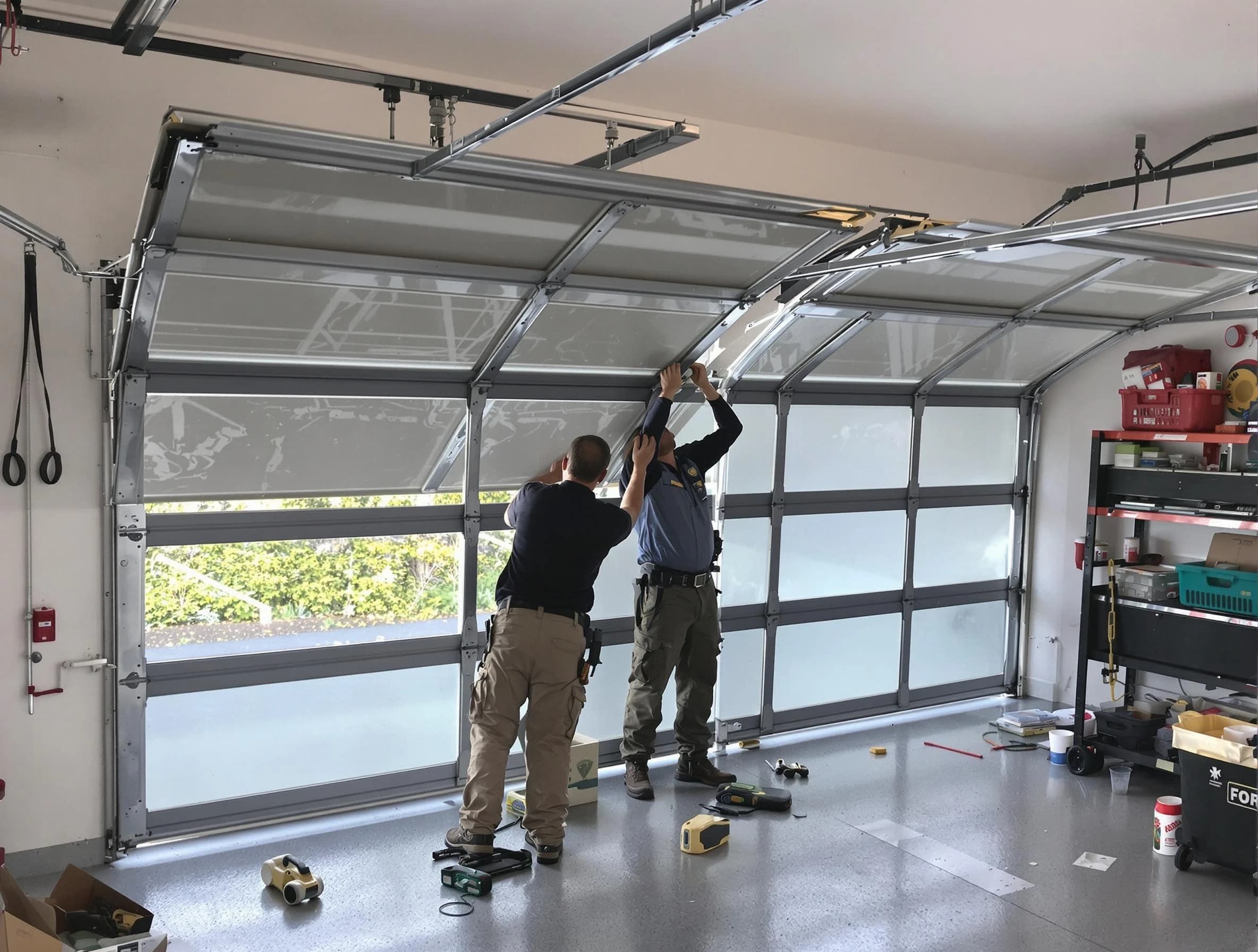 Talladega Garage Door Repair expert performing precise panel replacement on Talladega garage door