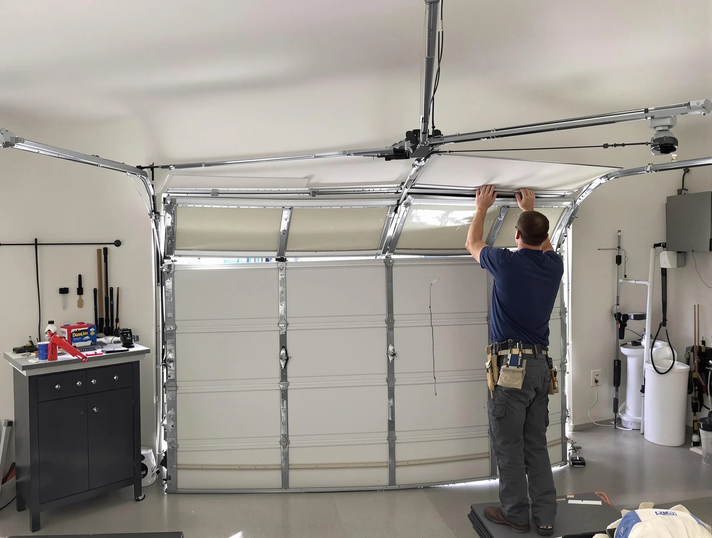 Talladega Garage Door Repair specialist performing precise section replacement on Talladega garage door