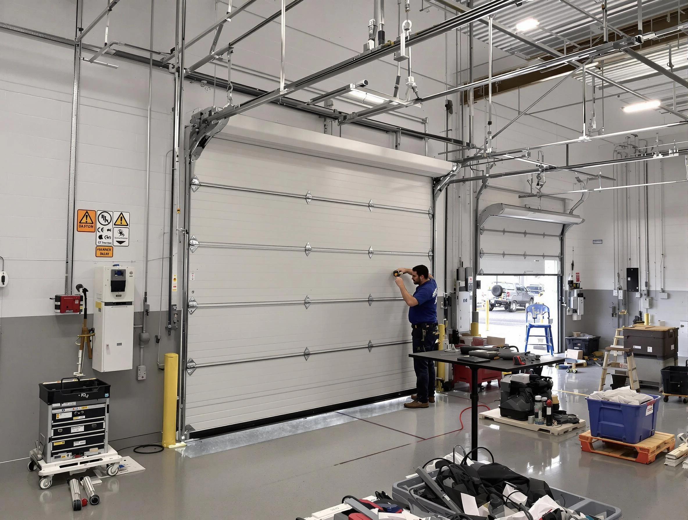 Commercial garage door repair being performed by Talladega Garage Door Repair expert in Talladega