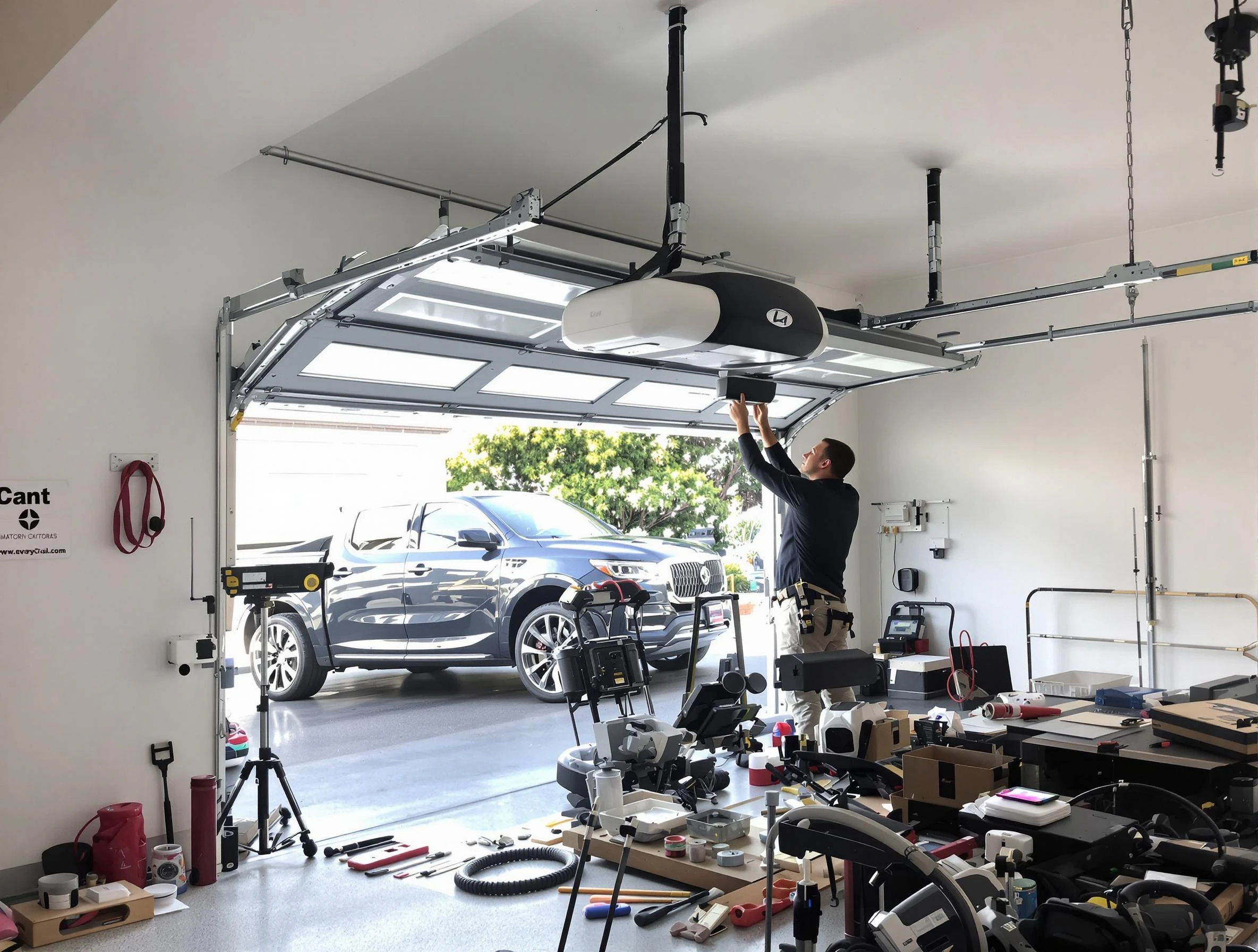 Talladega Garage Door Repair specialist installing smart garage door opener system in Talladega home