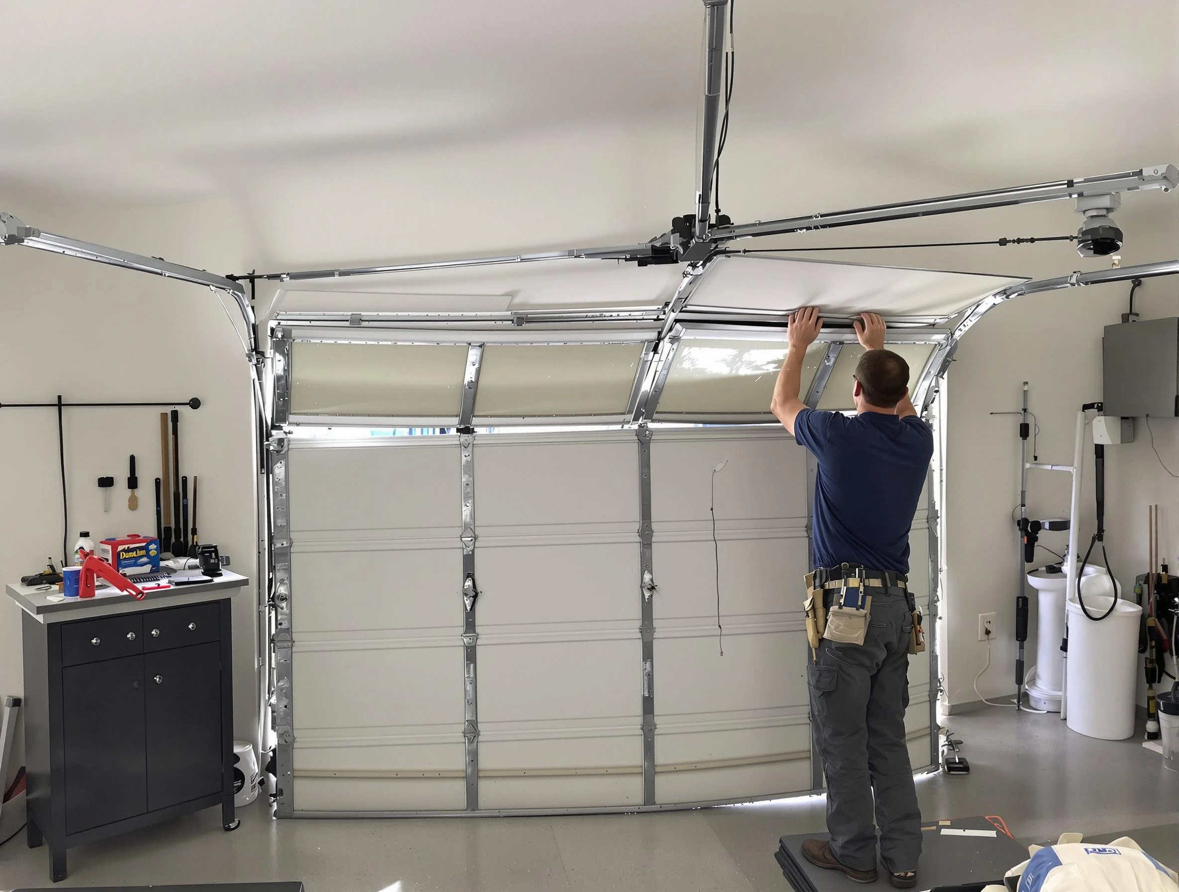 Talladega Garage Door Repair specialist performing precise section replacement on Talladega garage door