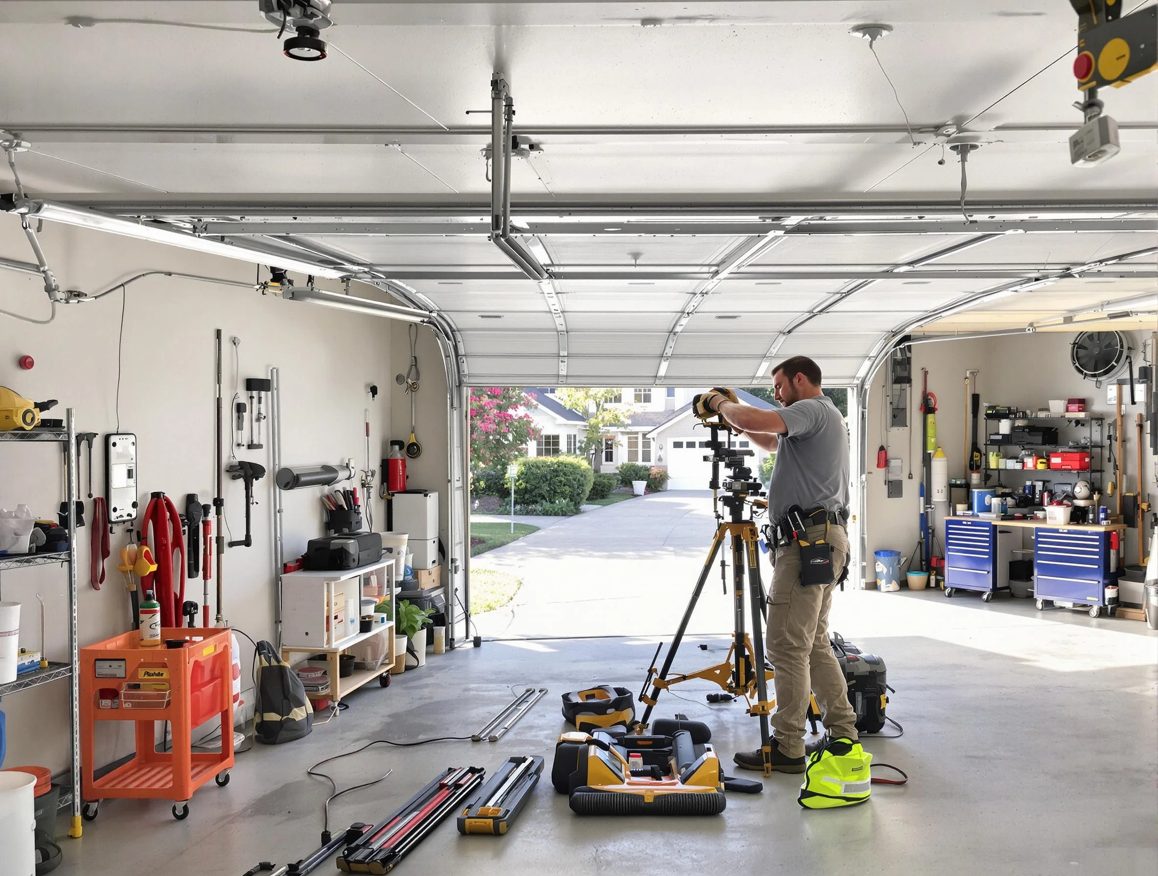 Talladega Garage Door Repair specialist performing laser-guided track alignment in Talladega